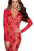 Red Scalloped Deep V Backless Lace Bodycon Dress